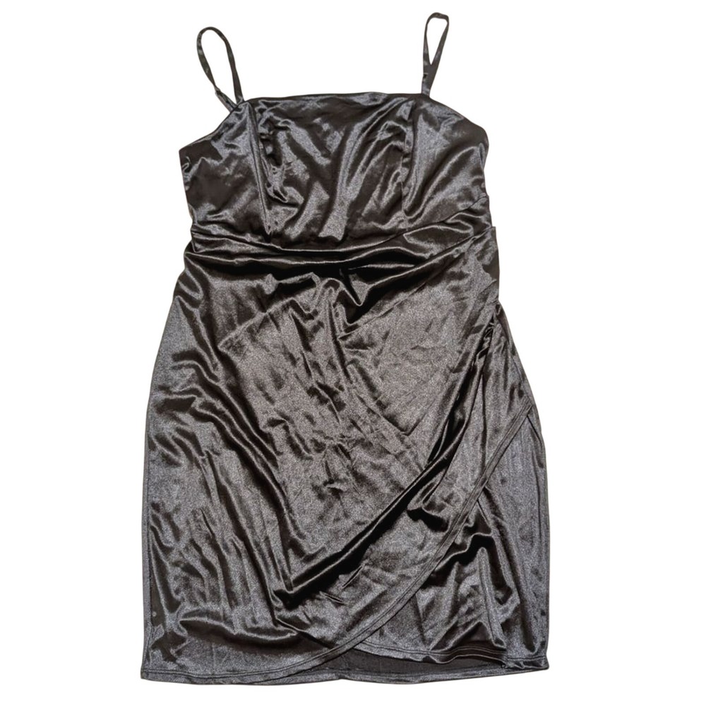 Emerald Sundae Dress Plus 18 2X Black Satin Ruched Sexy LBD NWT
